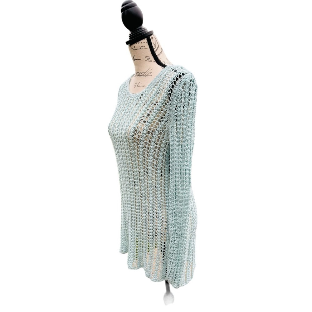 J. Jill Crocheted Linen Sweater Seafoam Green Pullover Womens Size Medium - Picture 2 of 11